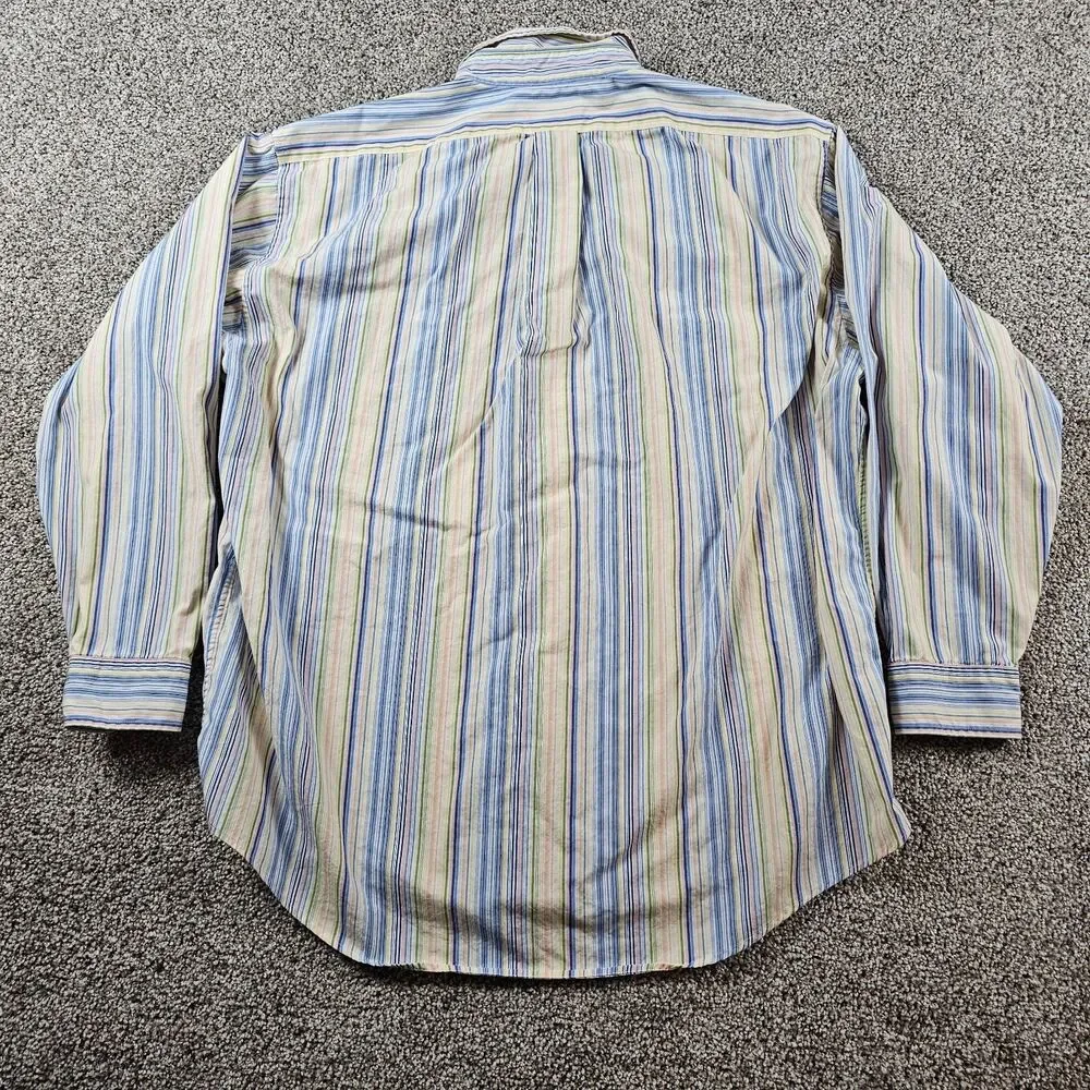 Vintage J Crew Shirt Mens 16.5 33 Blue Yellow Striped Oarsman Long Sleeve Button